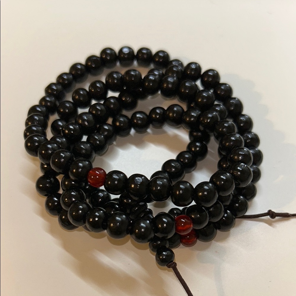 Black Beaded Bracelet with Red Accents